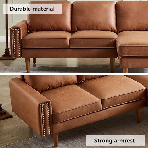 Brown Suede Fabric Convertible Sectional Sofa with Reversible Chaise P4200