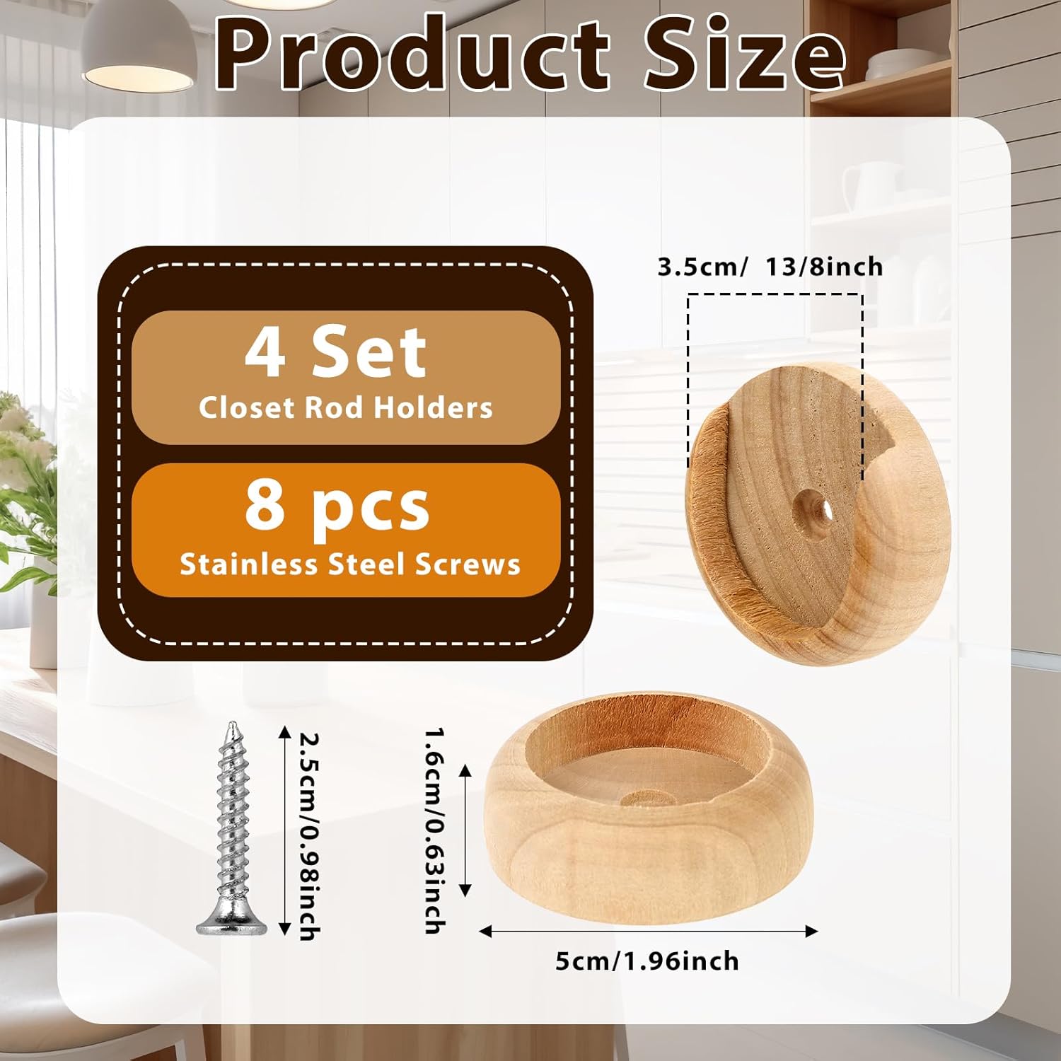 4 Sets Solid Wooden Closet Rod Holders with Screws Q538134
