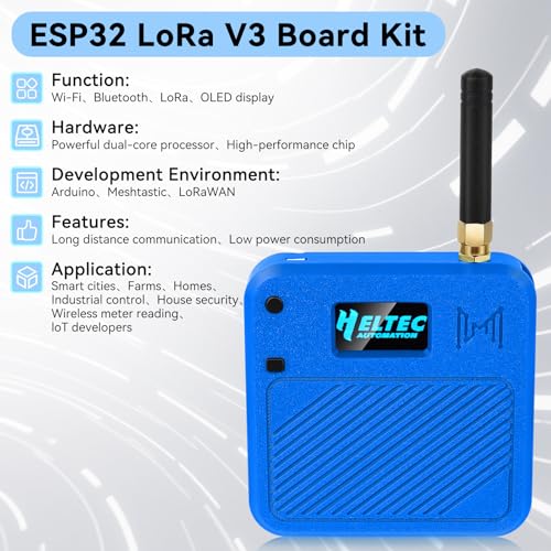 2 Pack ESP32 LoRa V3 Development Board with 915MHz Antennas + 3000mAh Battery + Meshtastic Case, ESP32-S3 SX1262 Integrated WiFi Bluetooth OLED Display for Arduino LoRaWAN IOT (Blue) D693347