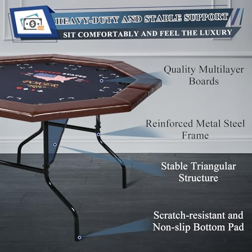 50 inch Foldable Octagon Poker Table with Stainless Steel Cup Holders M62222