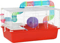 Large 2-Level Steel Hamster Cage with Tubes and Tunnels, Includes Exercise Wheel, Water Bottle, Food Dish, 23" x 14" x 14", Red I723