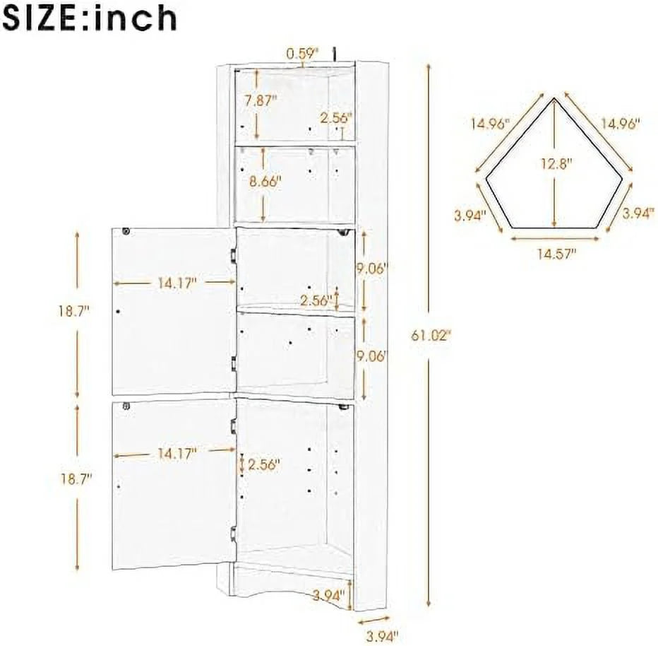 Gray Corner Cabinet with Doors and 2 Adjustable Shelves N877363