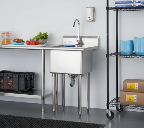 Stainless Steel Single Bowl Utility Sink, 21.5” x 24” x 49.2”, Silver D31086