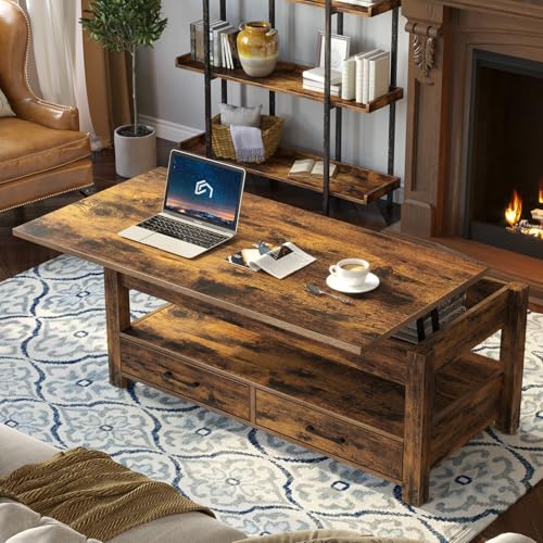Lift Top Coffee Table with Drawers and Hidden Compartment G712