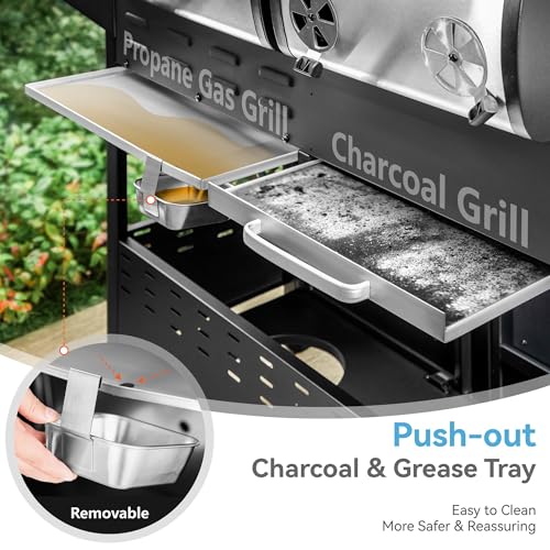 3 Burner Propane Gas and Charcoal Grill Combo with Side Burner, 37,000 BTUs 685 SQIN Dual Fuel Outdoor BBQ Grill F986302