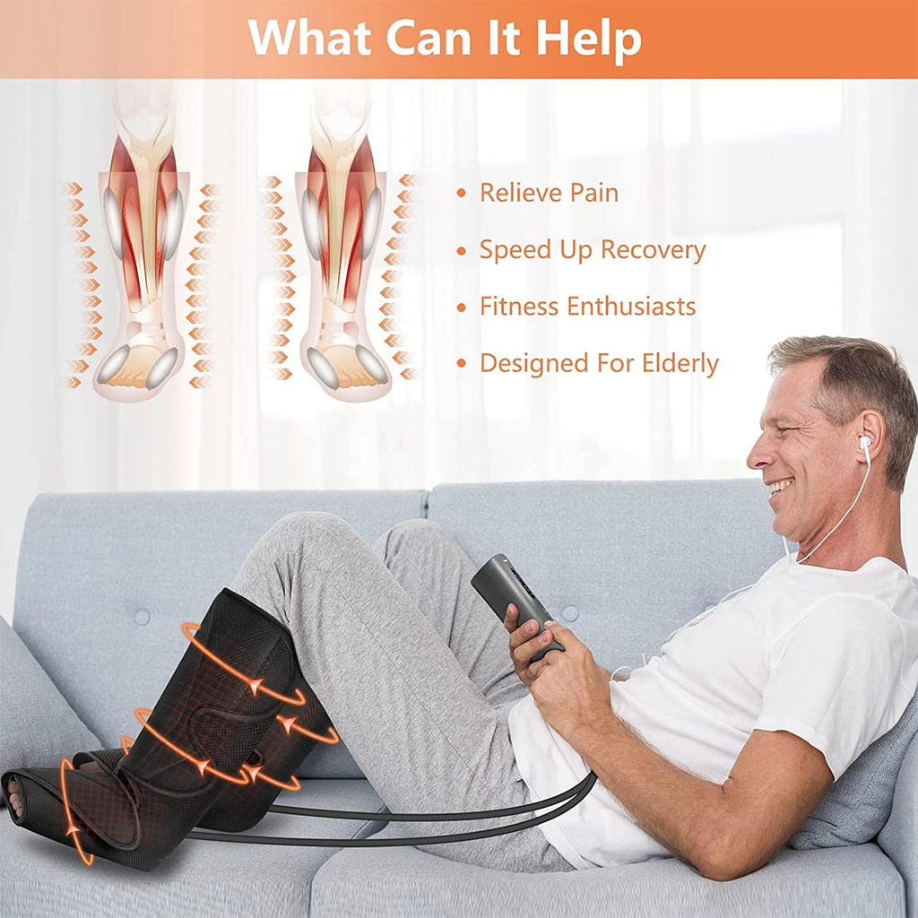 Leg Massager with Air Compression and Heat, Foot and Calf Massage Machine with Hand-held Controller X2856