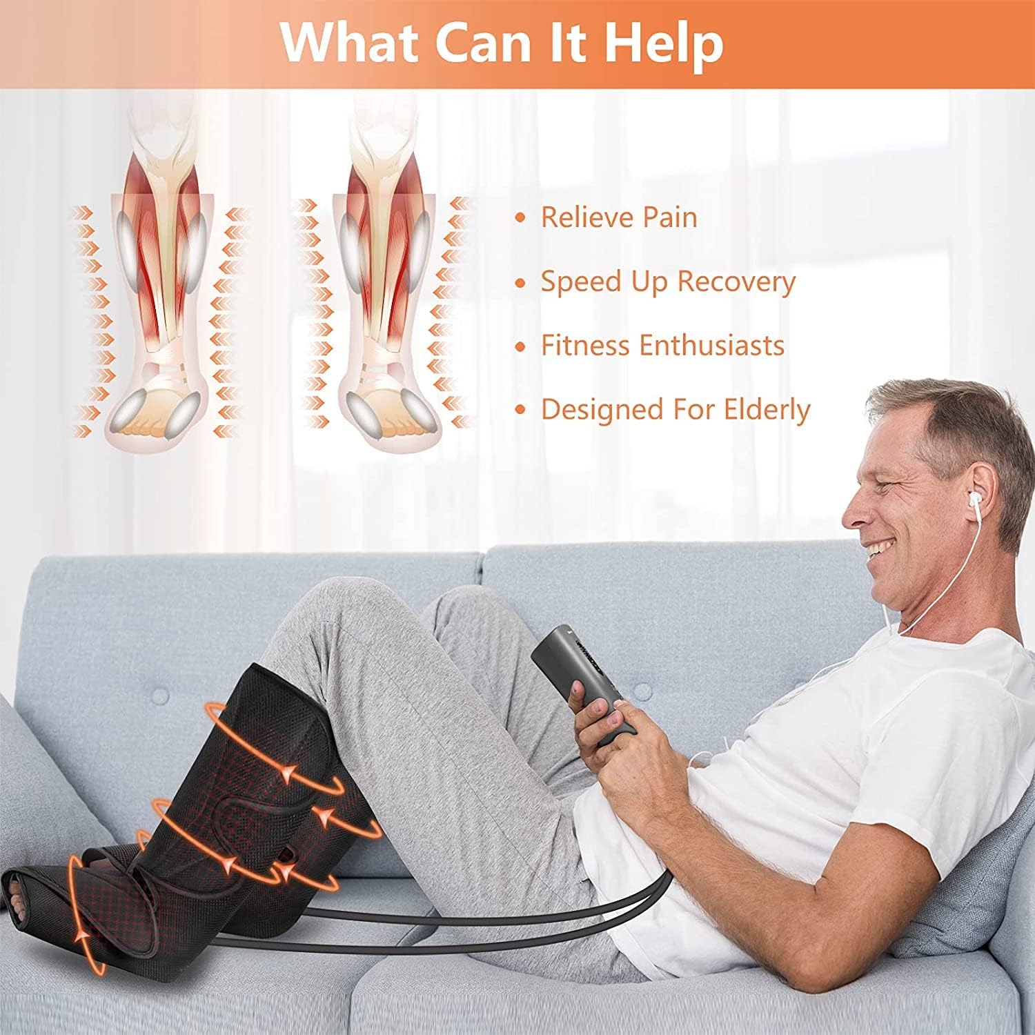 Leg Massager with Air Compression and Heat, Foot and Calf Massage Machine with Hand-held Controller X2856