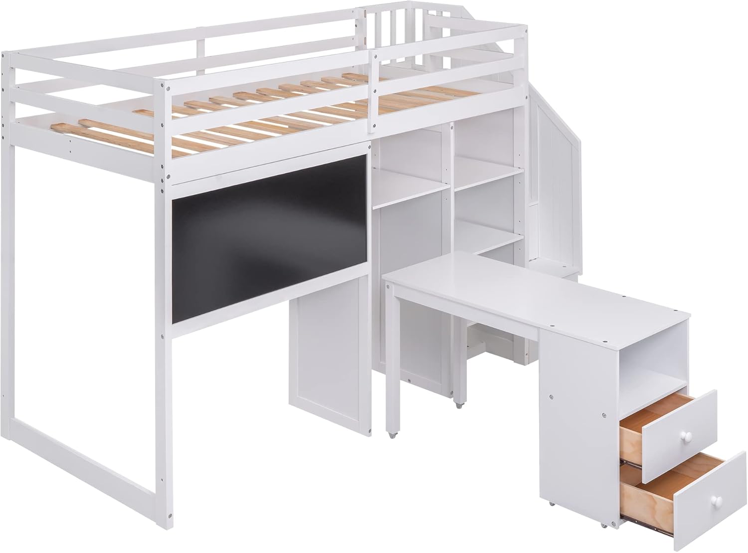Twin Size Solid Wood Loft Bed with Stairs and Desk M3482
