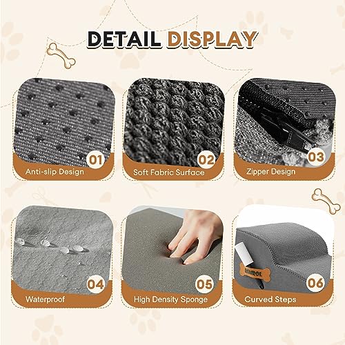 Grey 5-Tiers Non-Slip Waterproof Fabric Dog Stairs Ramp W225331
