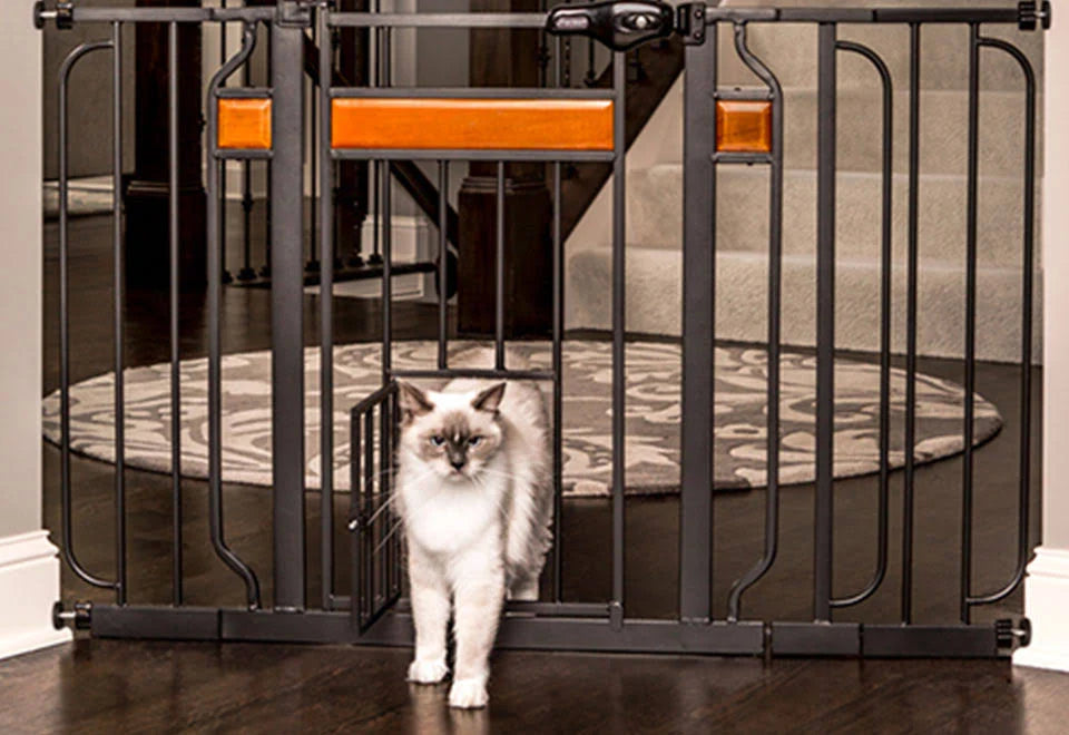Black Extra Tall Gate with Small Pet Door L928114
