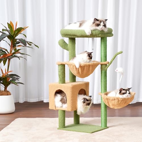 39.4 Inches Cat Tree with Scratching Post, Sisal Pole, Soft Platform, 2 Baskets and Dangling Toy N9954