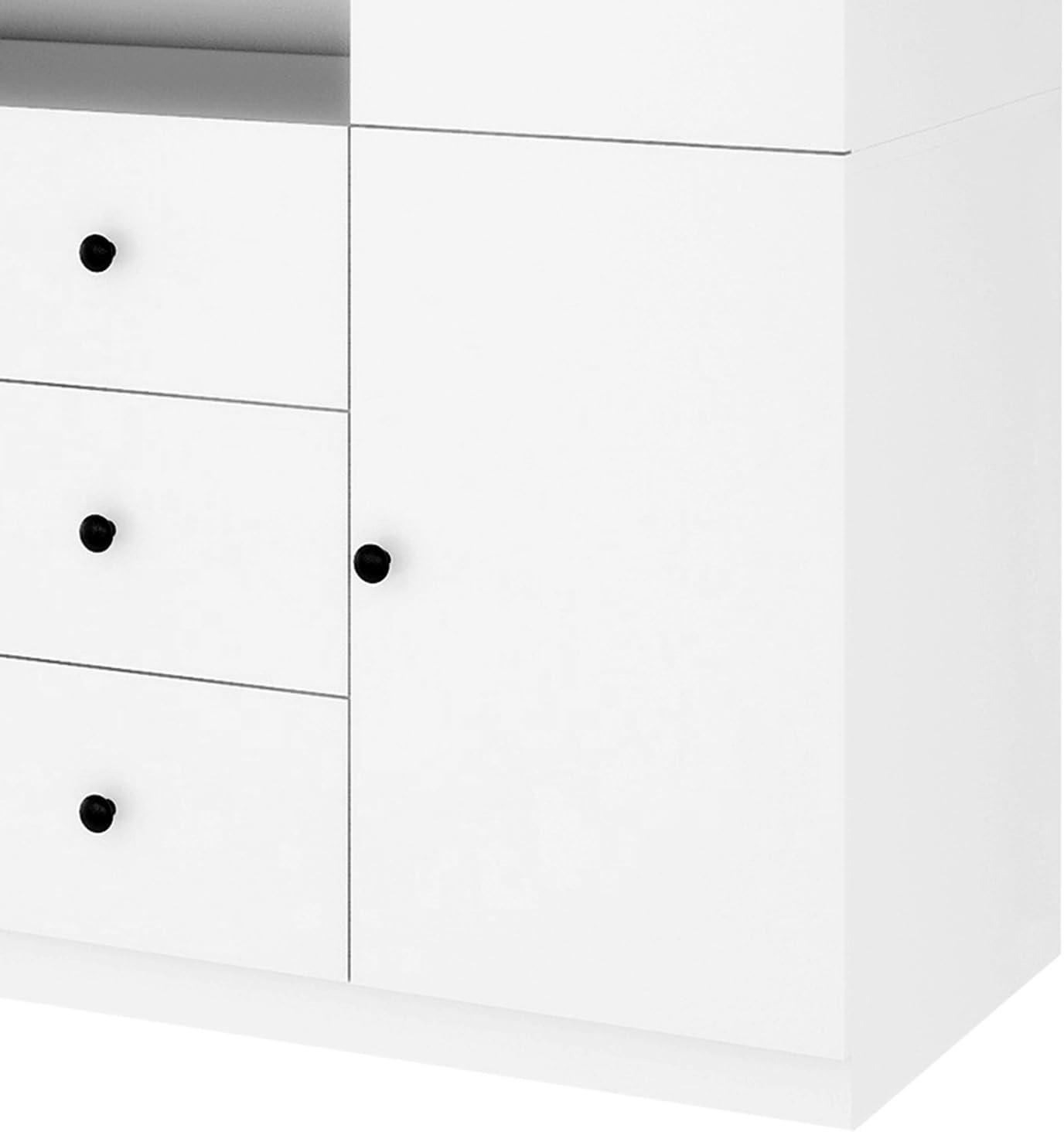 White 3-Door Armoire Wardrobe with 3 Drawers and Hanging Rod T933