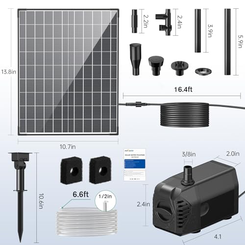 30W Solar Pond Pump 430GPH with Diverter Valve & 6.6 FT Tubing H250829