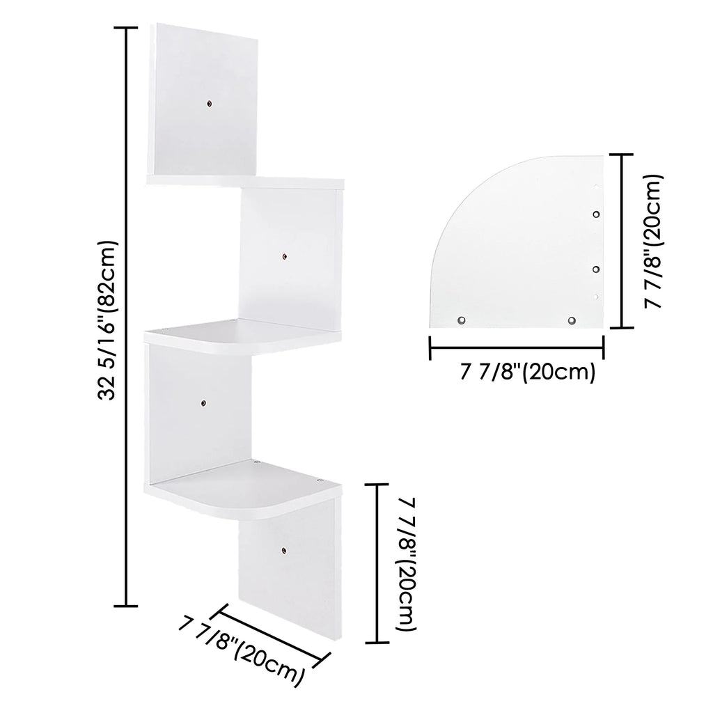 White 3 Tiers Zig Zag Floating Wall Mount Corner Shelf X541