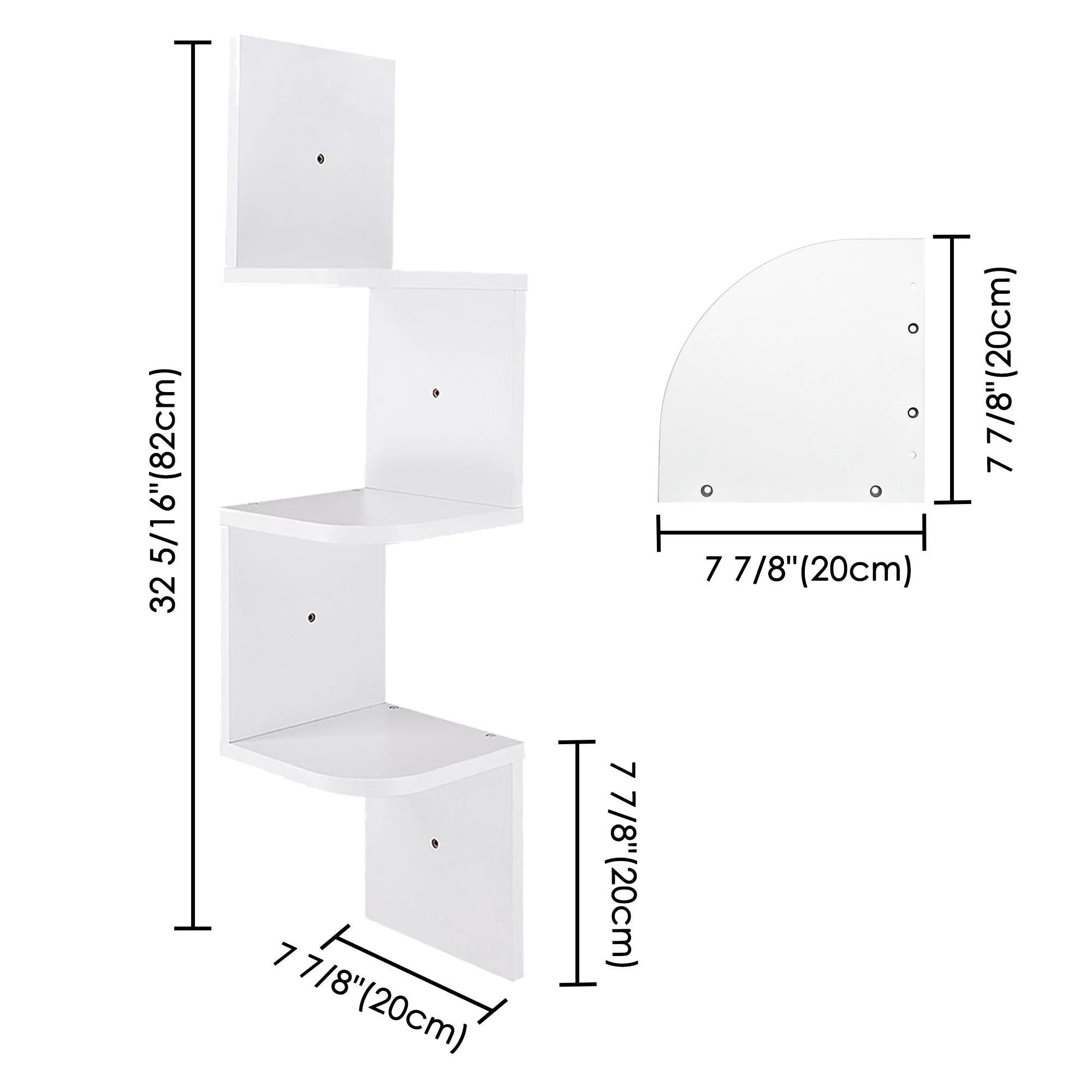 White 3 Tiers Zig Zag Floating Wall Mount Corner Shelf X541