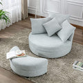 Oversized Beige Corduroy Swivel Accent Barrel Chair with Storage Ottoman and 4 Pillows Z728