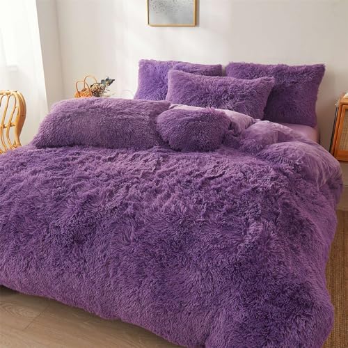 Dark Grey Queen 3 Piece Faux Fur Comforter Cover Set O9141