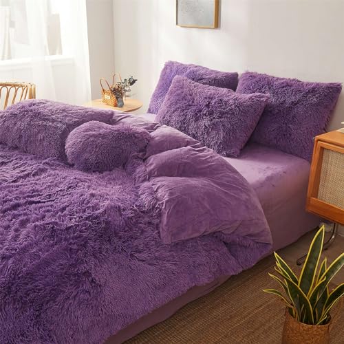Dark Grey Queen 3 Piece Faux Fur Comforter Cover Set O9141