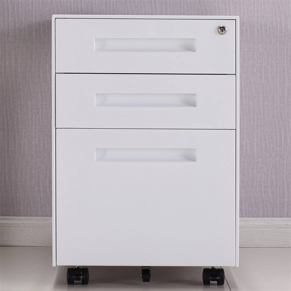 White 3-Drawer Mobile Metal File Cabinet I442876