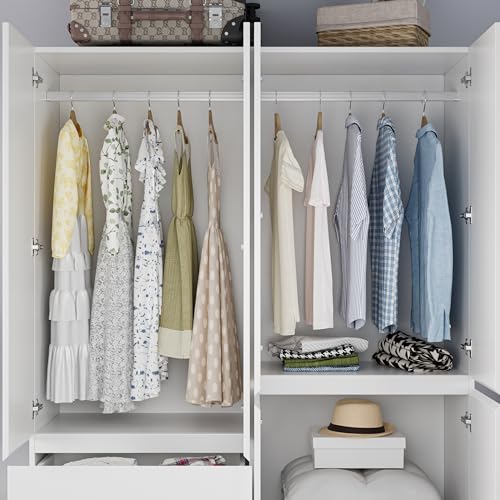 White 4 Door 2 Drawers Wooden Armoire Wardrobe Q95361