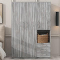 Grey 3 Door Wooden Wardrobe Closet Organizer with Drawers and Hanging Rail C2101