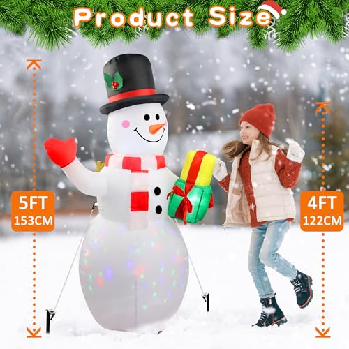 360° Rotating LED Lights 5ft Inflatable Snowman O399415