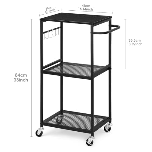 3 Tier Mesh Utility Storage Cart with Wood Look Top and Metal Frame K890054