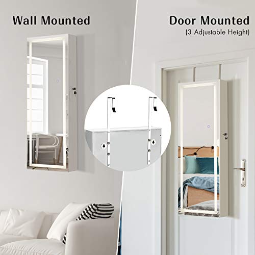 Black 47.2in Lockable Touch Screen Lighted Full Length Mirror Jewelry Cabinet H973