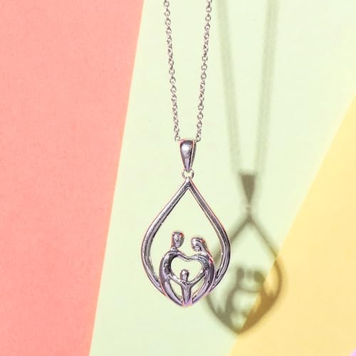 Parent and Children Family Necklace Pendant in Sterling Silver 18" Rolo Chain B134892