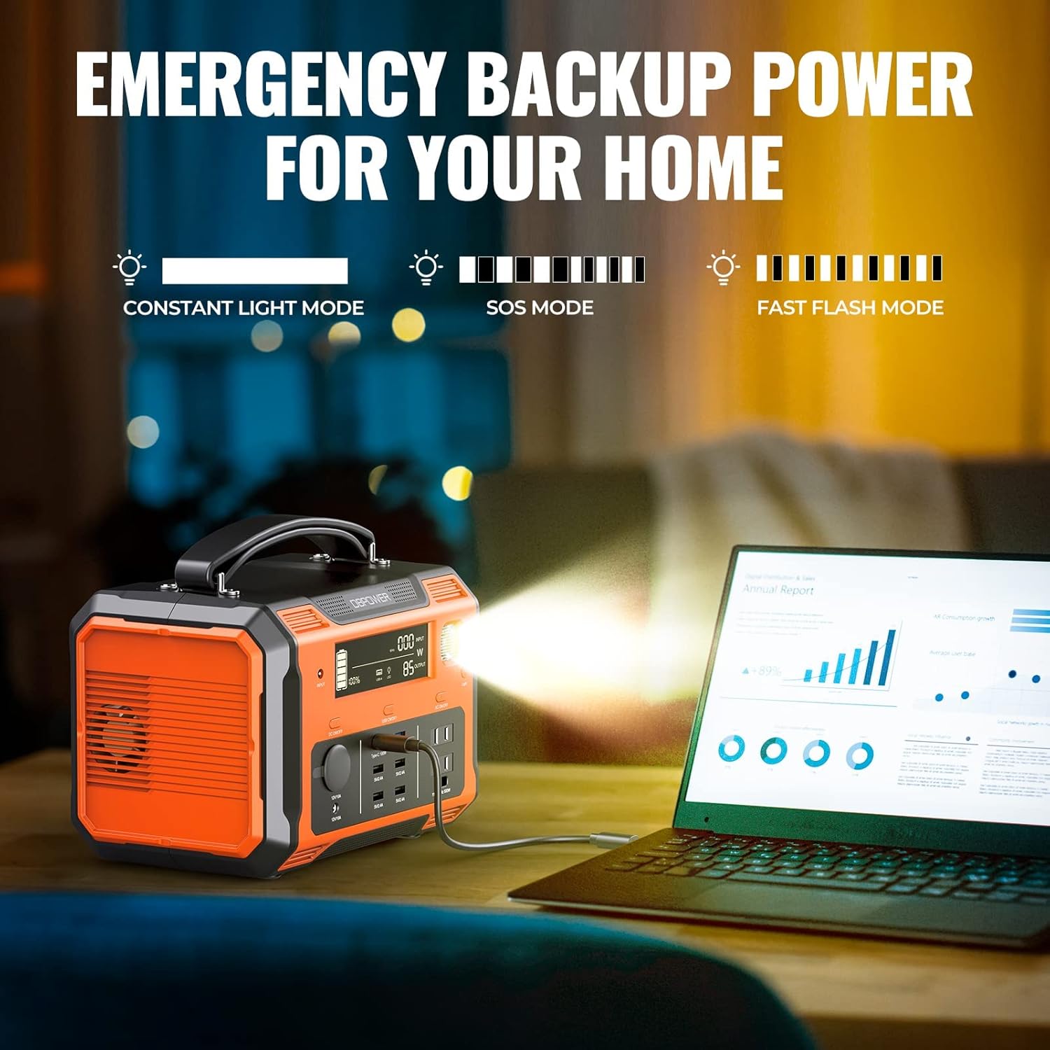 Portable Power Station 505Wh 500W Lithium Battery Pack with 110V AC Outlet SOS LED P693