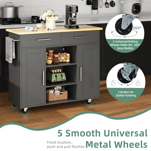 Black Rolling Kitchen Island Cart with Storage O361071