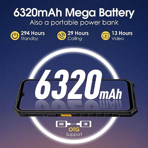 Black Rugged Smartphone, 12+64GB, 50MP Rear Camera, 6.52” Screen, 6320mAh M718