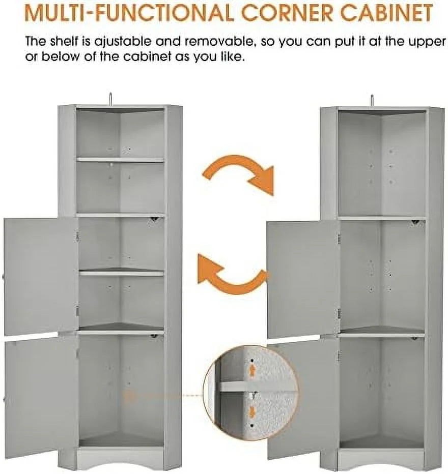 Gray Corner Cabinet with Doors and 2 Adjustable Shelves N877363