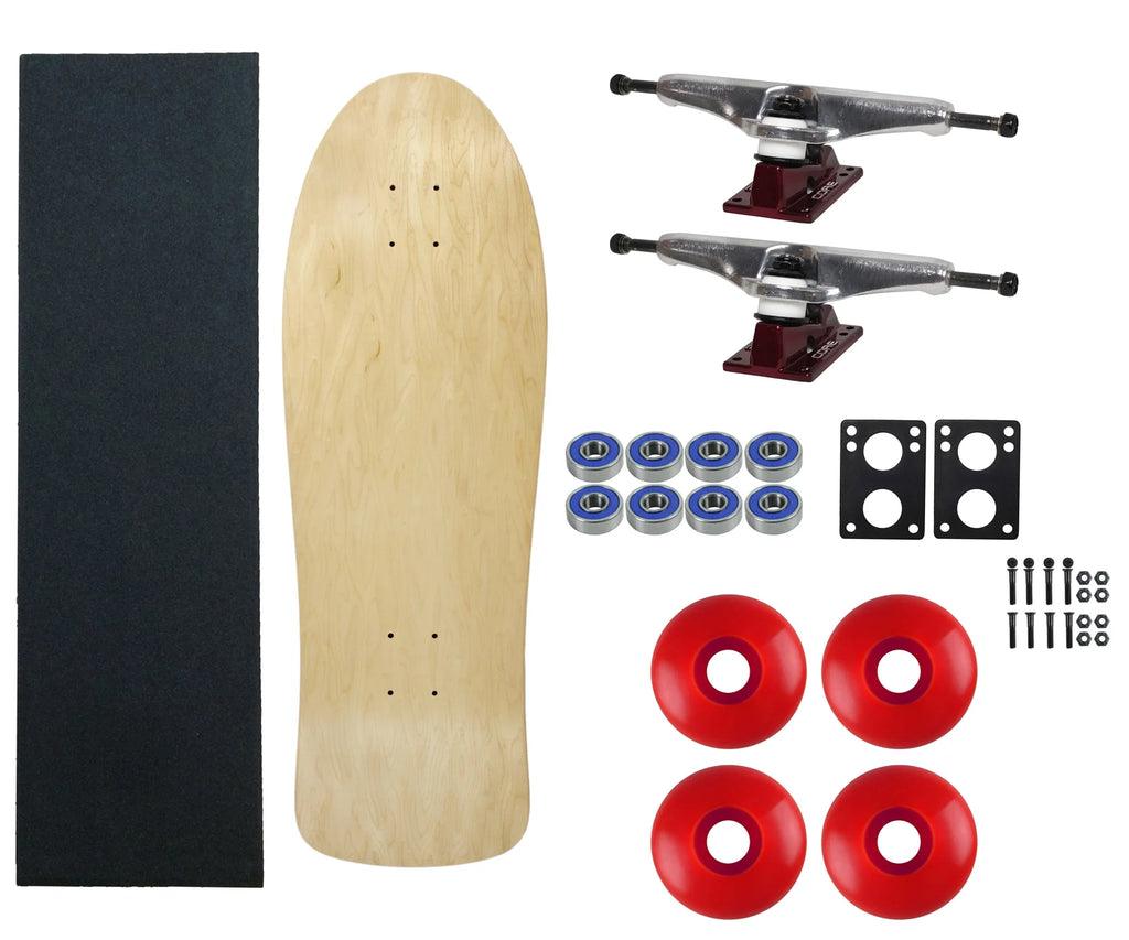 Natural 30" Skateboard Complete with Silver/Red Trucks, 58mm Red Wheels R15514