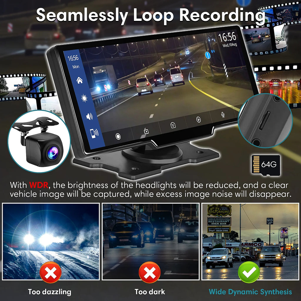 9.3" Portable Car Stereo with 2.5K Dash Cam and 64G SD Card Y2039