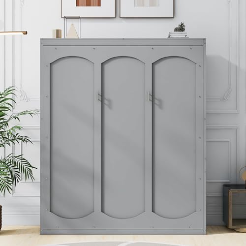 Gray Queen Murphy Bed Frame with Storage Shelves D543957