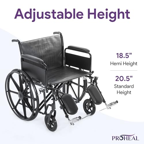 24 Inch Manual Bariatric Wheelchair Foldable Black Removable Full Length Arms Rest Swing Away Footrests 500LB Capacity Adjustable Standard and Hemi Height C5418
