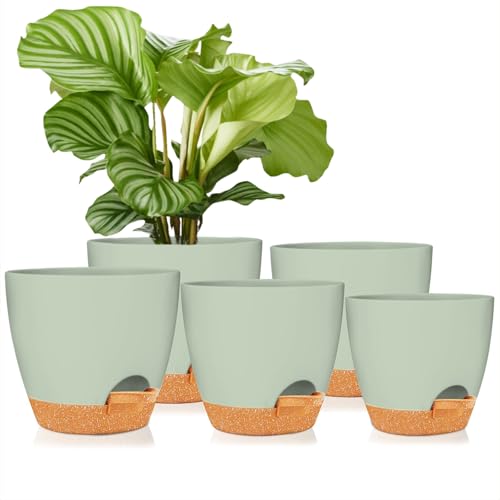 8/7/6.5/6/5.5/5 Inch White Self Watering Plastic Planters U52778