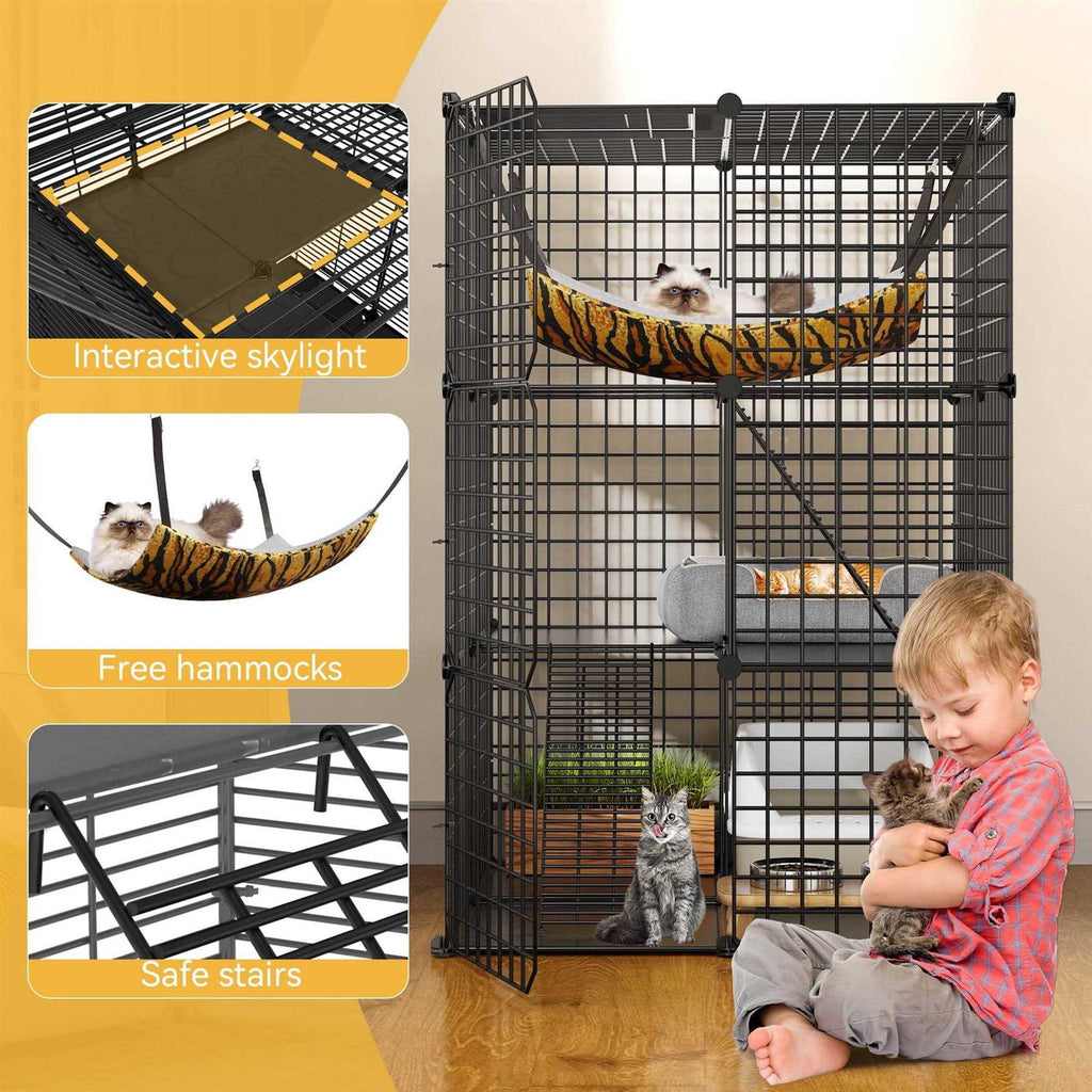 3-Tiers Metal Cat Cage with Hammock R765458