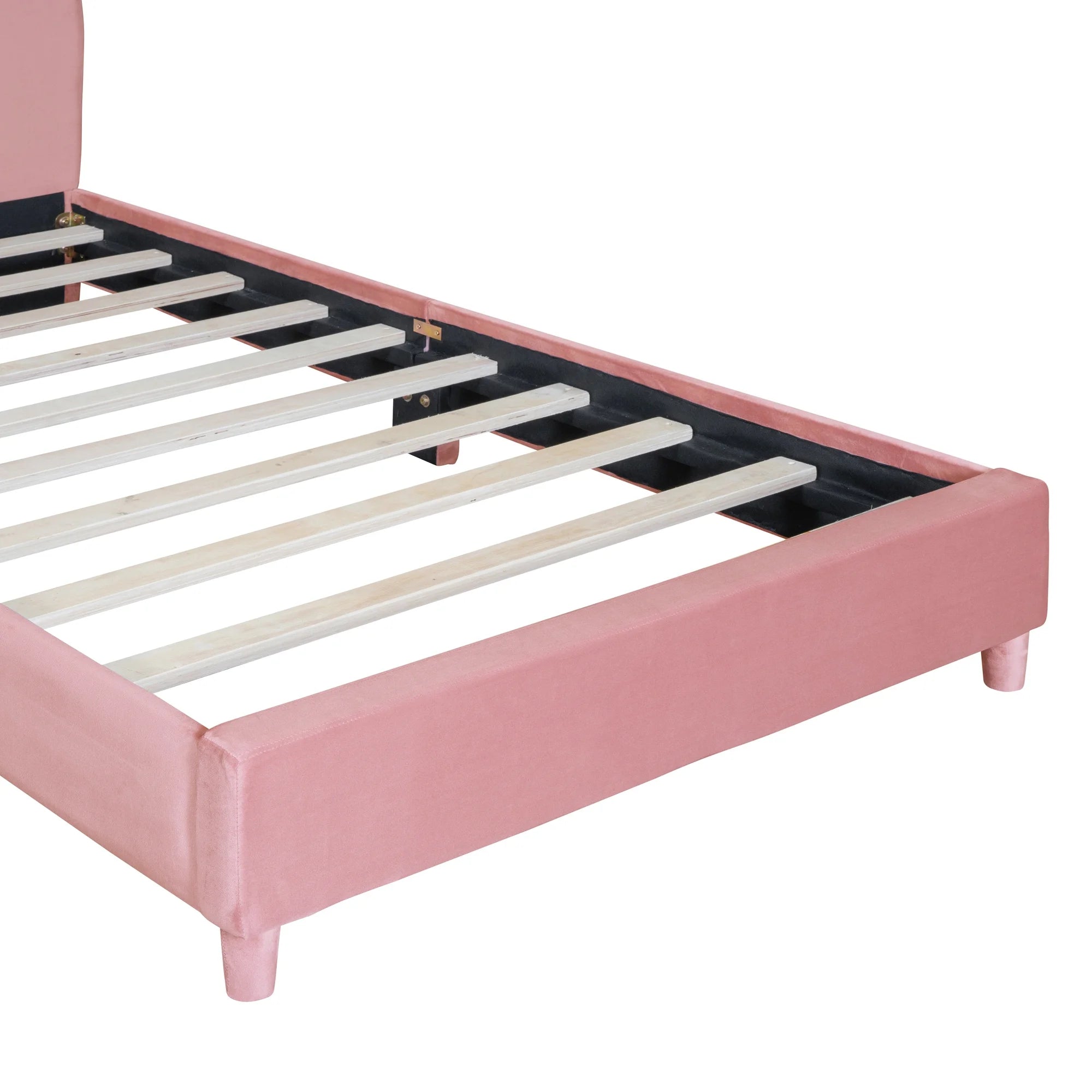 Pink Twin Size Upholstered Platform Bed Frame with Wood Slat Support T45063