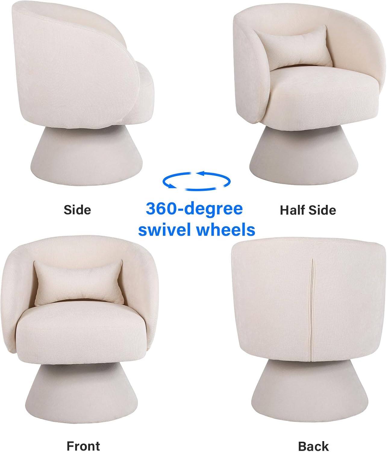 Beige Linen Fabric Swivel Barrel Accent Chair R417