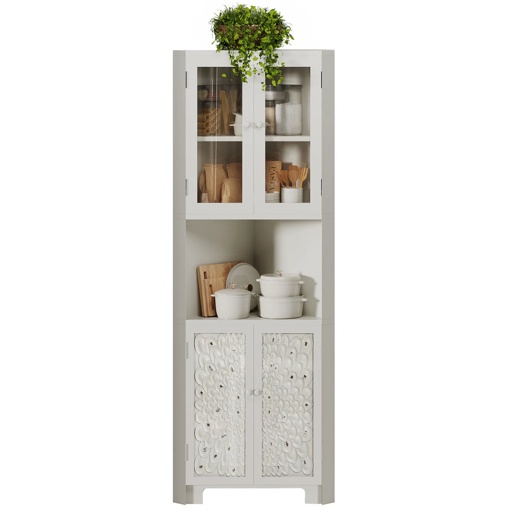 White 4 Door Tall Corner Storage Cabinet C45781