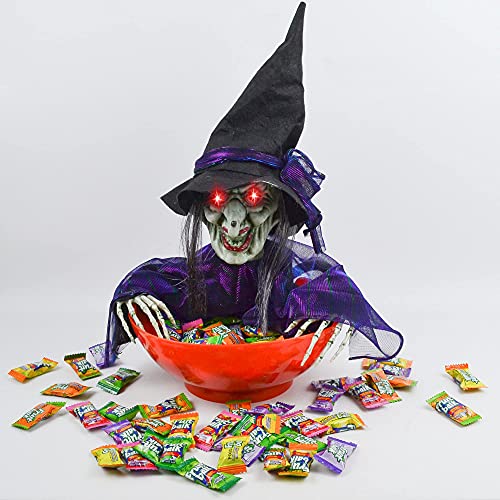 Halloween Candy Bowl Witch Decorations Animated LED Lights Sound Activated E125
