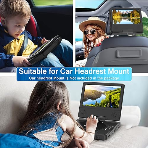 9.5" Portable DVD Player with 7.5" Swivel Display Screen, 5-Hour Built-in Rechargeable Battery, Black Z187199