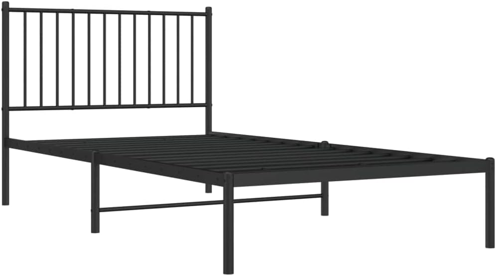 Black Metal Bed Frame with Headboard 39.4"x78.7" V531813