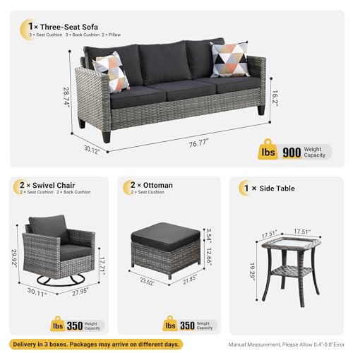 6 Piece Outdoor Wicker Sofa with Swivel Rocking Chairs and Cushions W495030