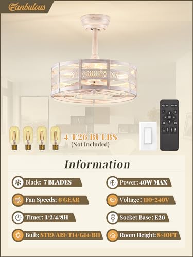 White and Gold 16in Caged Ceiling Fan with Lights and Remote U206630