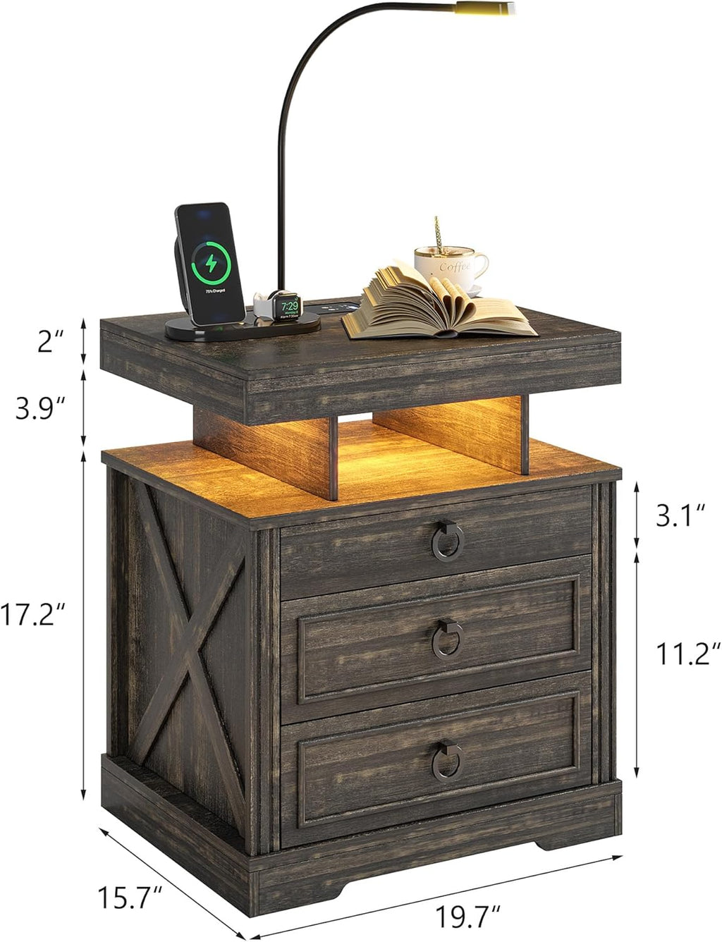 Rustic Brown Nightstand with 2 Drawers C3550