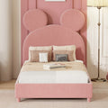 Pink Twin Size Upholstered Platform Bed Frame with Wood Slat Support T45063