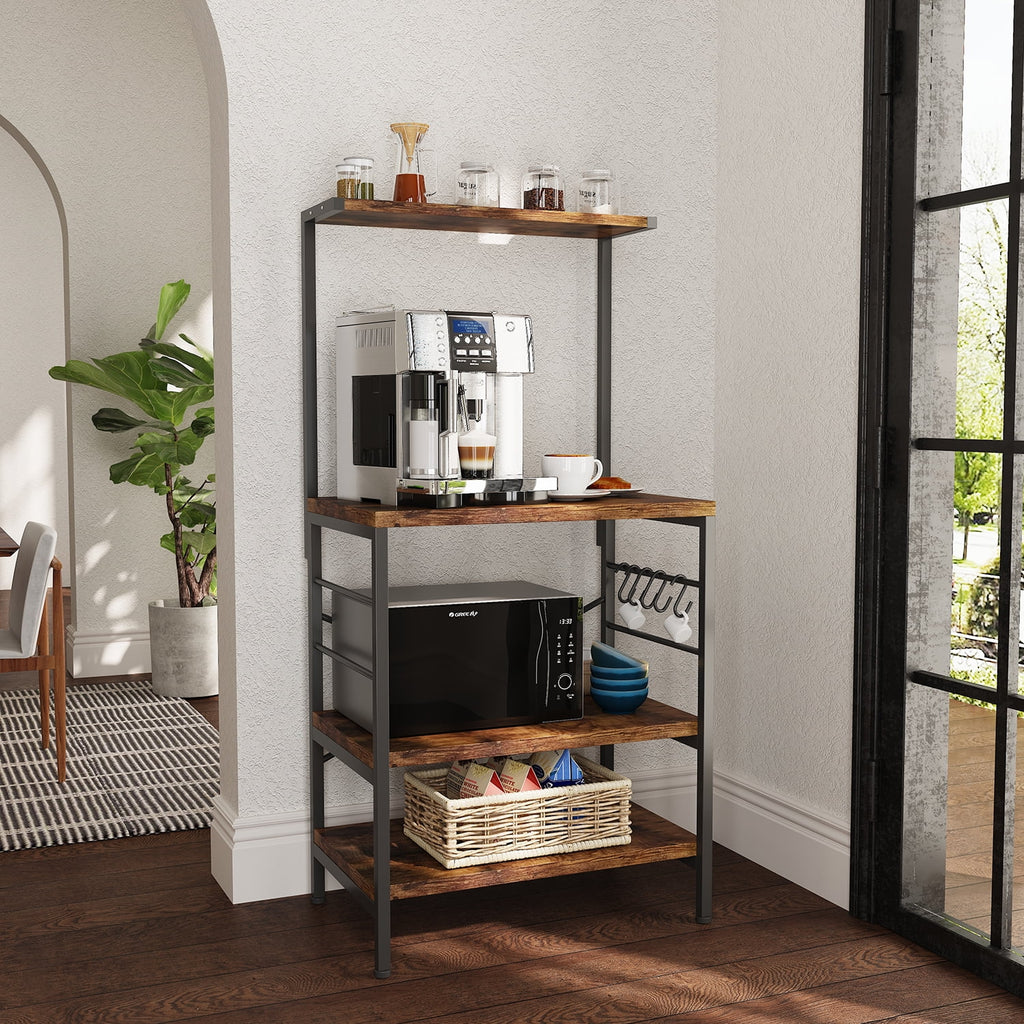 Rustic Brown Kitchen Baker's Rack Storage Shelf Microwave Cart Oven Stand Coffee Bar R631